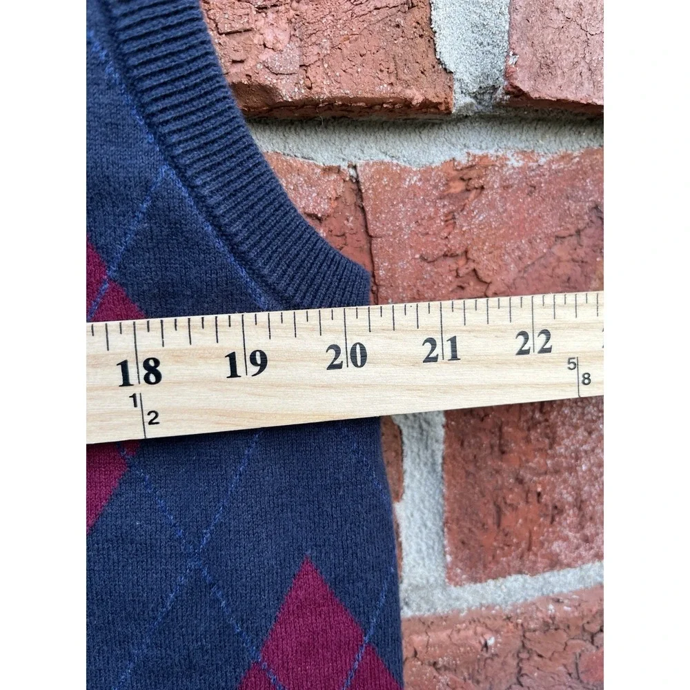 Chaps Argyle Sweater Vest Mens L Navy Burgundy Cotton Preppy Golf Dad Core